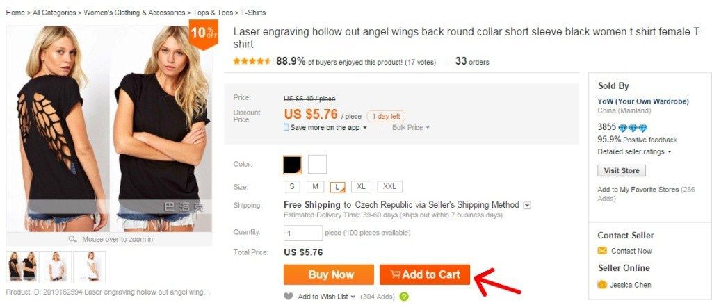 Pridani zbozi do kosiku na Aliexpress