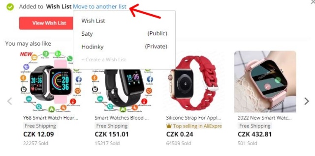 Wish list seznam prani aliexpress cina nakupovani oblibene b