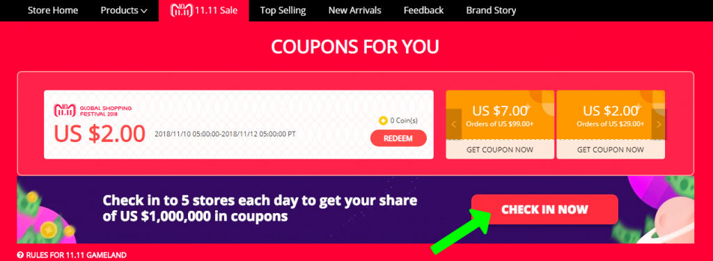 Aliexpress Day Gameland 11.11.2018 check in A