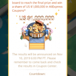 Aliexpress final prizecoupons coins 11 11 2019 Money hop 3