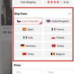 Jak vyhledat Evropsky sklad Aliexpress mobilni aplikace a