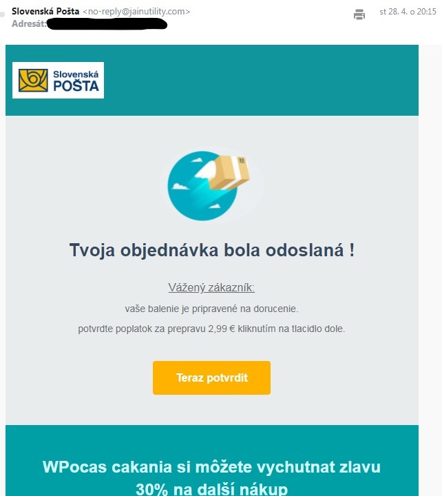Podvodne emaily od Ceske Slovenske posty priklad 2