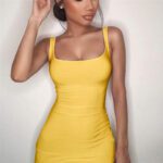 2022 Square Neck Sleeveless Shoulder Bodycon Mini Dress Basic Women Summer Black Backless Party Sexy Yellow Clubwear Dresses 6